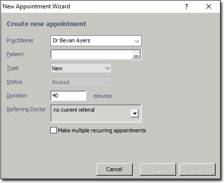 New appointment wizard