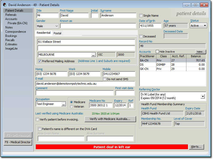 Patient details panel