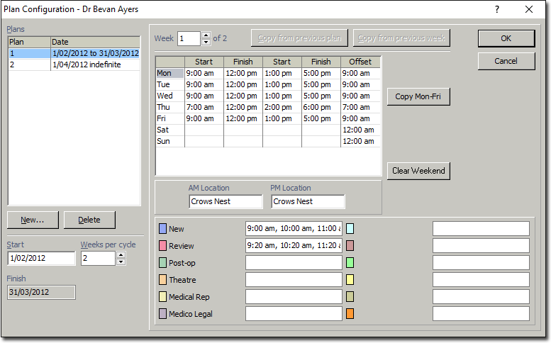 Plan Configuration window