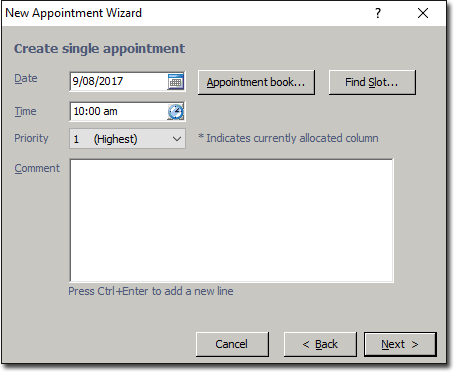 New appointment wizard