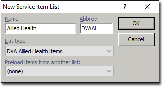 Dva Health Configure a Service Type List for DVA Allied Health Items