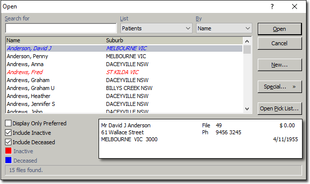 View or edit an existing patient record