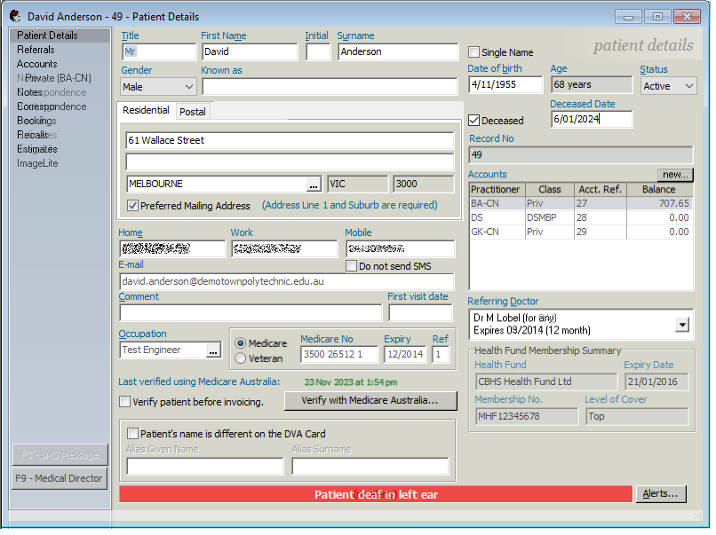 Set deceased Patient Details panel